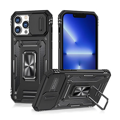 Military-Grade Shockproof Phone Case with Sliding Camera Shield & 360° Ring Stand