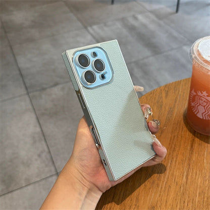 Premium Square Litchi Leather iPhone Case