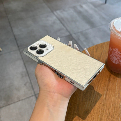 Premium Square Litchi Leather iPhone Case