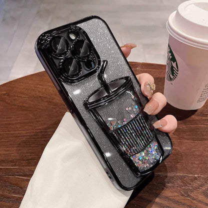 Glitter quicksand milk tea cup mobile iPhone case