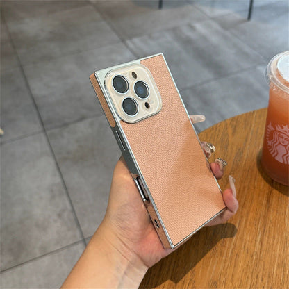 Premium Square Litchi Leather iPhone Case