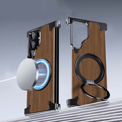 Walnut Wooden Magnetic Kickstand Protective Cover for Samsung