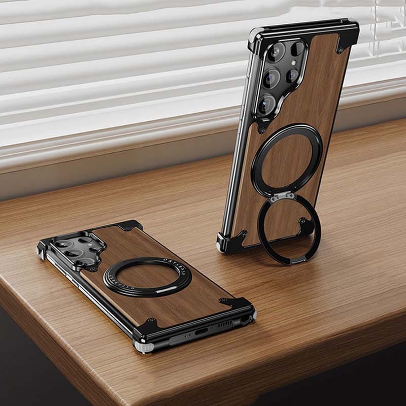 Walnut Wooden Magnetic Kickstand Protective Cover for Samsung
