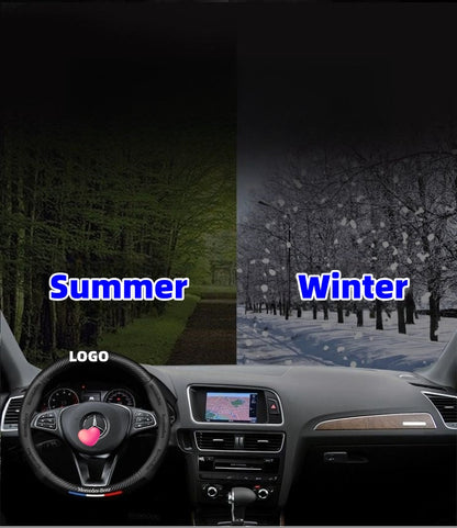 Customized Carbon Fiber Suede Steering Wheel Cover with Car Logo