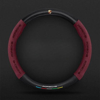 Customized Carbon Fiber Suede Steering Wheel Cover with Car Logo