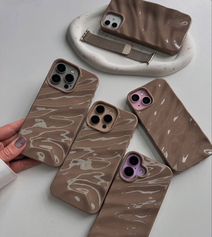 Nude Mocha Aesthetic Wavy Designer Silicon Case for iPhone